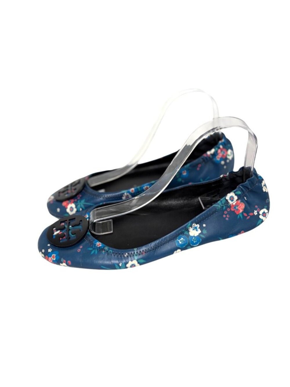 Tory Burch Womens 10 M Blue Pink Floral Ballet Flat Shoes Slip On